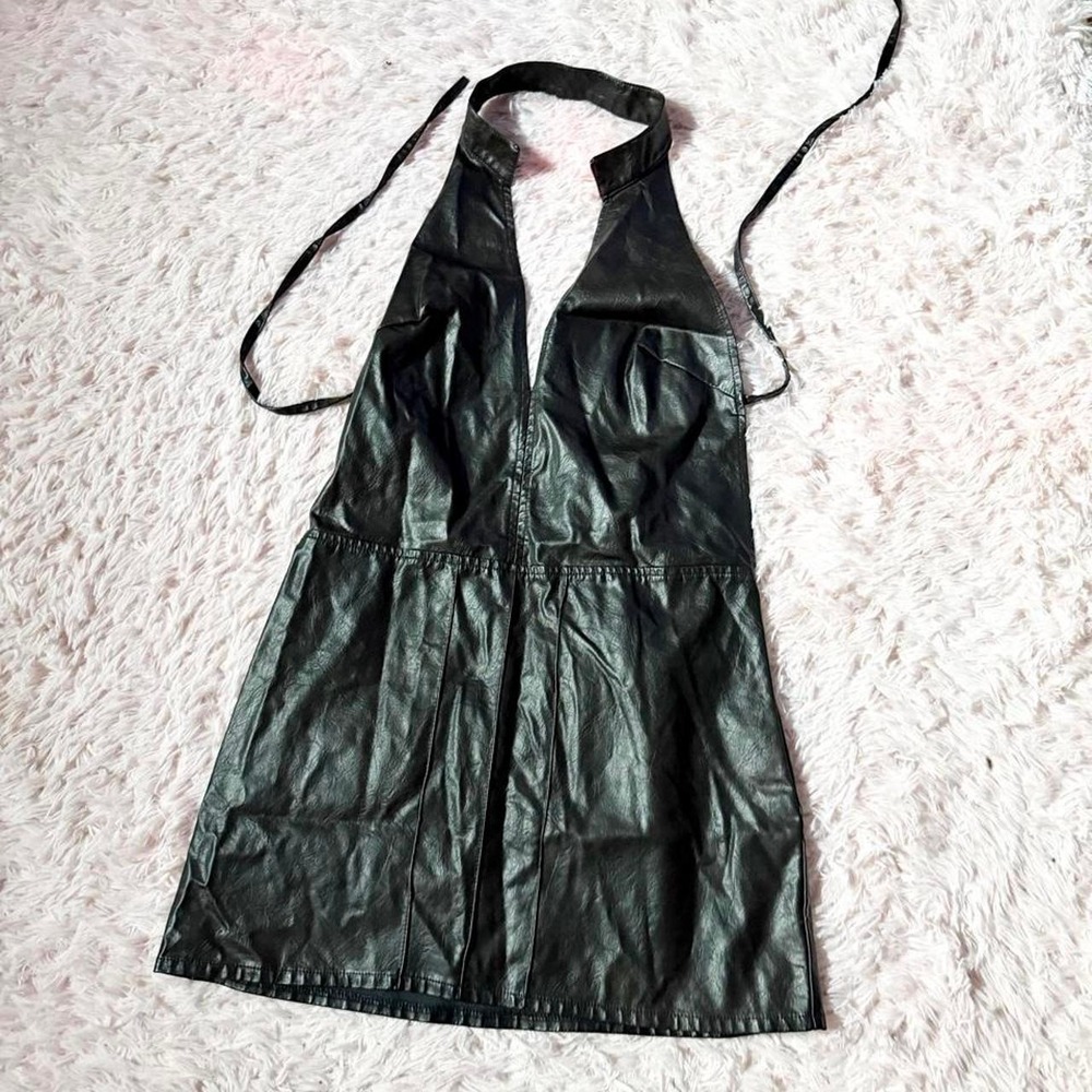 Faux Leather Collared Edgy Punk Alternative Chic Streetwear Halter Dress Women 6